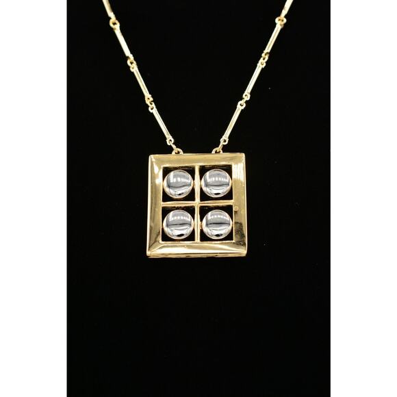 Vintage Necklace Pendant Gold Silver Geometric Square 1980s Bin5 - Picture 1 of 12